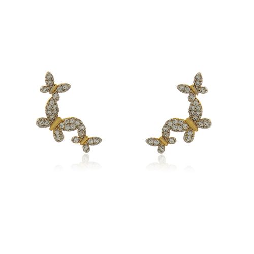 Ear Cuff Três Borboletas Cravejadas