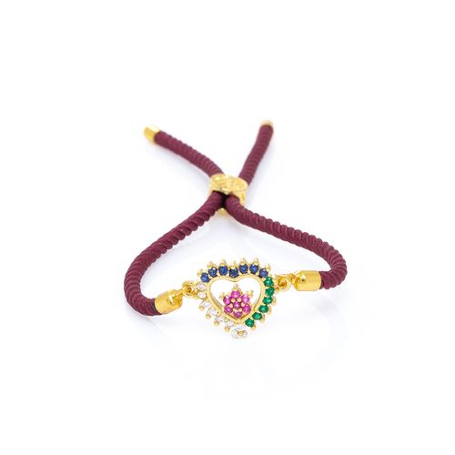 Pulseira Shambala Coração Vazado Cravejado Meio Flor