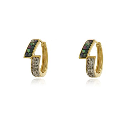 Argola Pedra Abalone Metade Cravejada