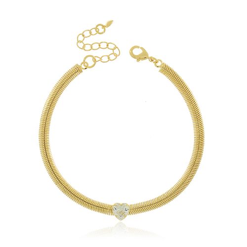 Pulseira Malha Pedra Coração Alta