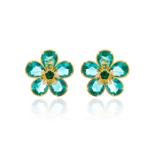 Brinco Flor Pedras Miolo Ponto de Luz