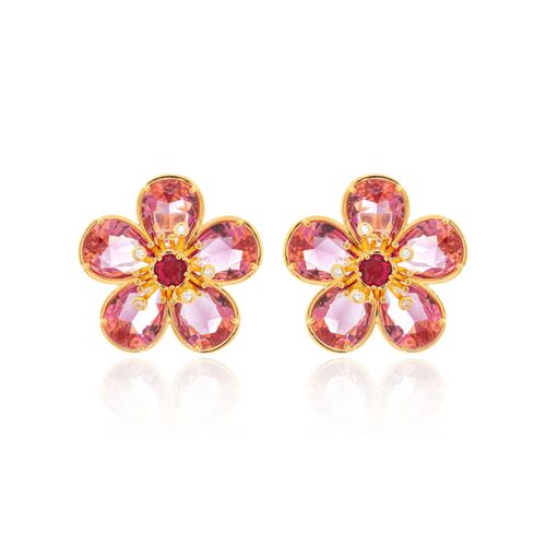 Brinco Flor Pedras Miolo Ponto de Luz