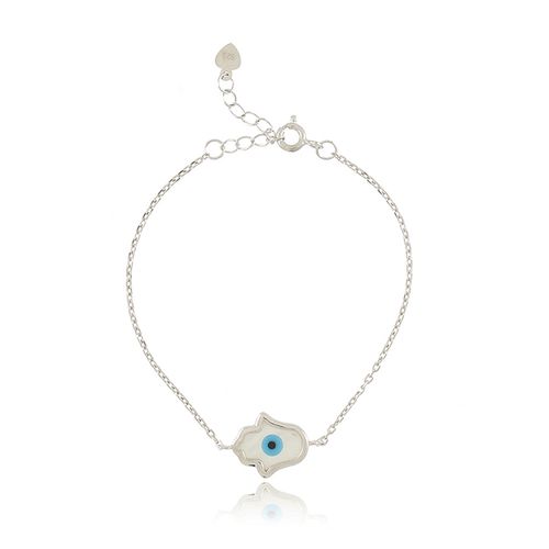 Pulseira Mão de Fatima Olho Grego Madrepérola