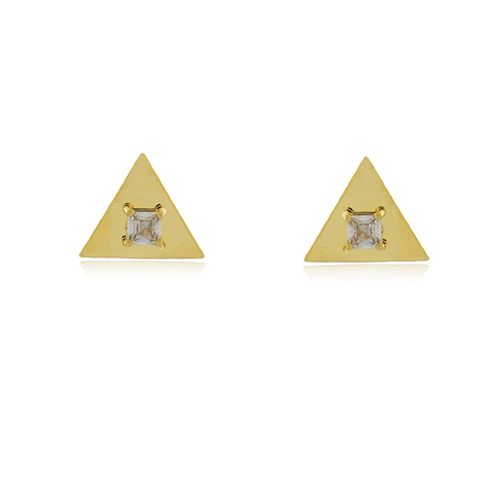 Brinco Triangulo Liso Pedra Quadrada Meio