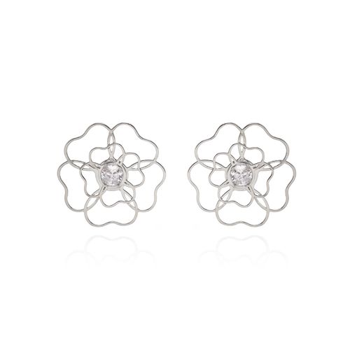 Brinco Flor Pétalas Onduladas Vazadas Ponto de Luz
