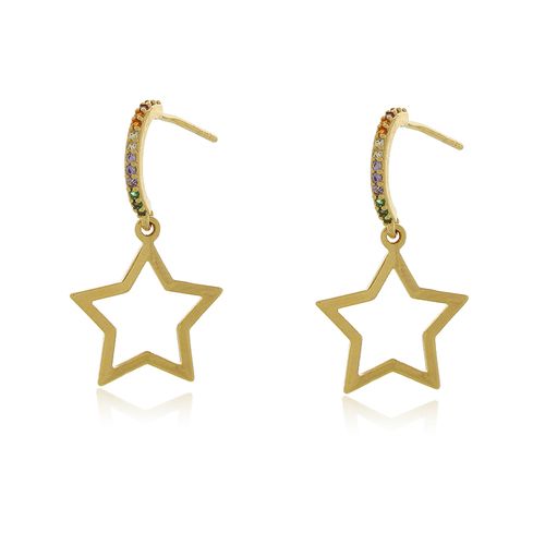 Argola Cravejada Estrela Vazada Pendurada