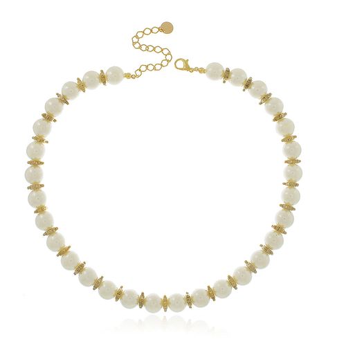 Colar Pérolas Entremeios Pontas Bolinhas