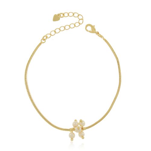 Pulseira Fita Pérolas Penduradas