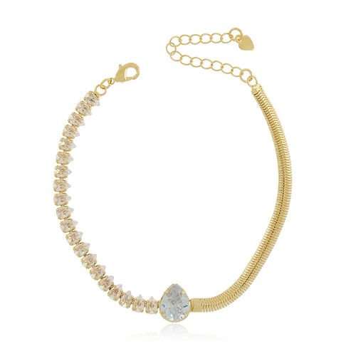 Pulseira Metade Malha Pedras Navete Pedra Gota Alta
