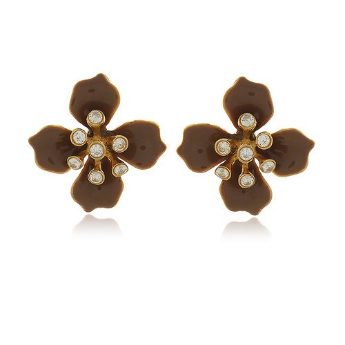 Brinco Flor Pétalas Largas Miolo Pontos de Luz