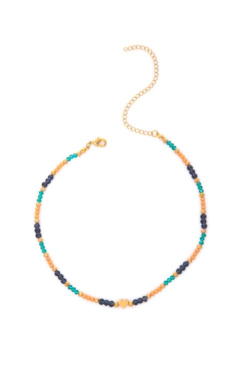 Choker Cristais Bolas Brilhosas Coração Liso