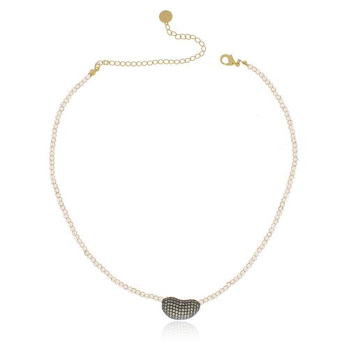 Colar Cristais Pingente Oval Cravejado