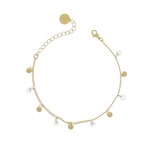 Pulseira Cristais e Círculos Lisos Pendurados