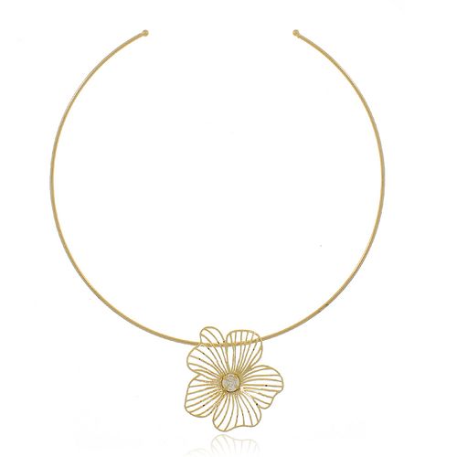 Choker Aro Flores Pétalas Vazadas Pontos de Luz