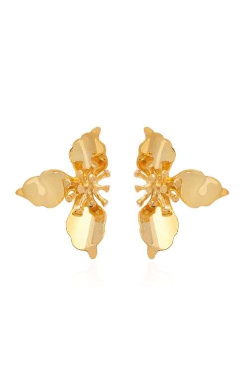 Brinco Flor Três Pétalas Miolo Bolinhas