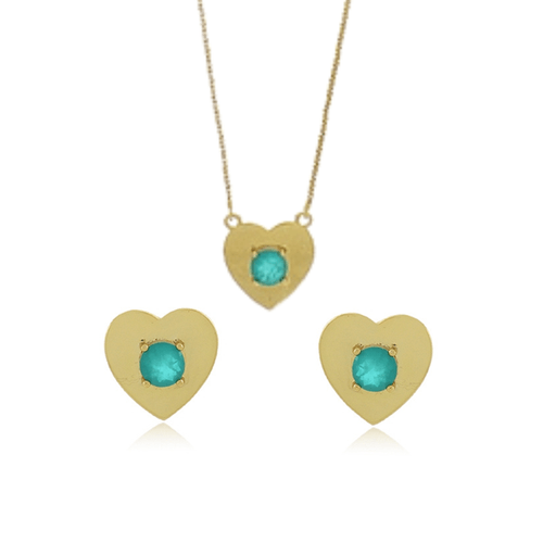 Conjunto Coracao Liso Pedra Circulo Meio