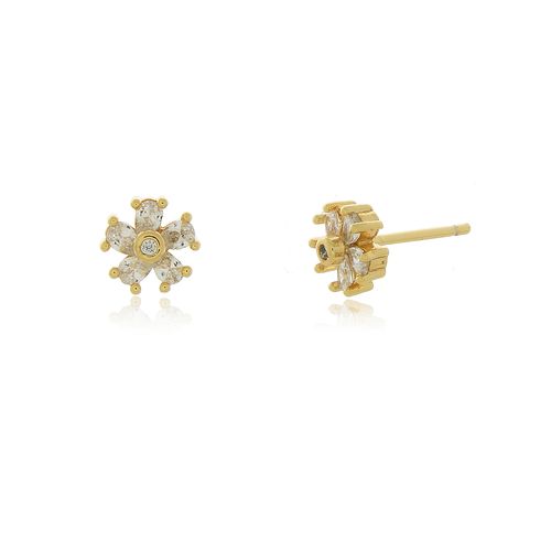 Brinco Flor Pétala Pedra Gota PP
