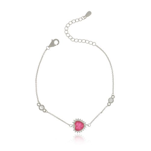 Pulseira Pedra Coração Volta Cravejada Pontos de Luz