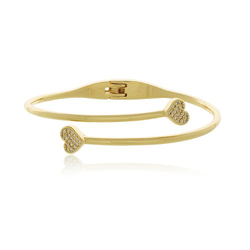 Bracelete Aro Dois Corações Cravejados