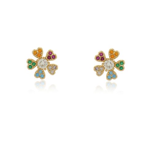 Brinco Flor Cravejada Meio Ponto de Luz