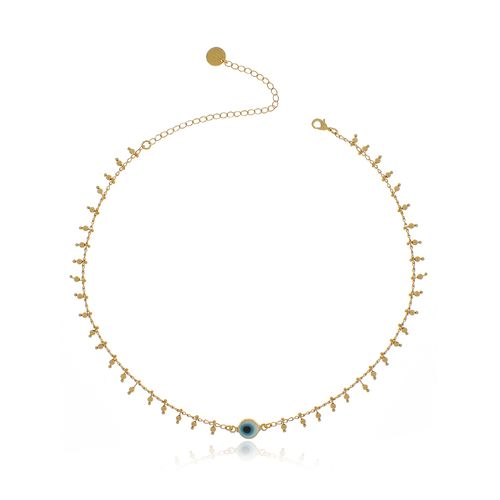 Choker Corrente Bolinhas Olho Grego