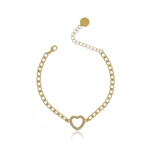 Pulseira Elos Batidos Coração Vazado Volta Cravejada
