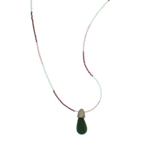 Colar Longo Cristais Fininhos Base Cravejada Pedra Gota