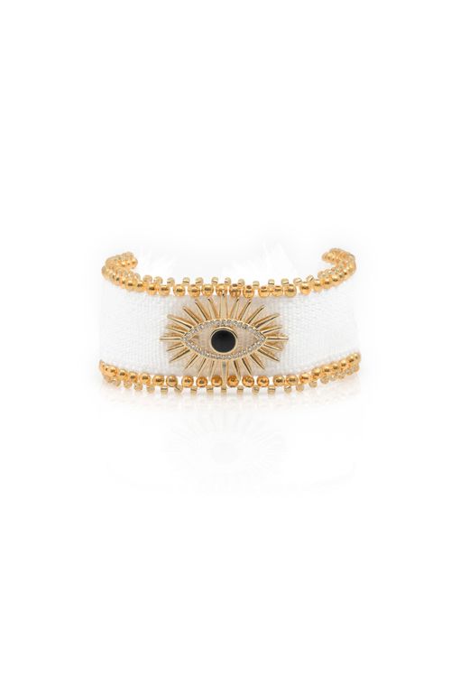 Pulseira Shambala Borda Trabalhada Olho Grego Cravejado