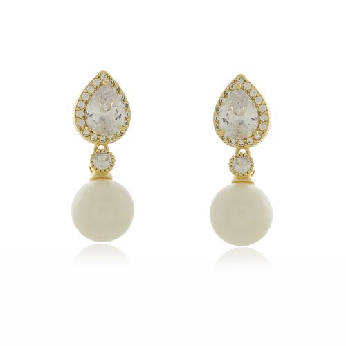 Brinco Pedra Gota Volta Cravejada Ponto de Luz Pérola