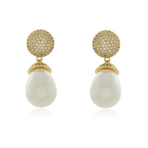 Brinco Círculo Cravejado Pérola Gota