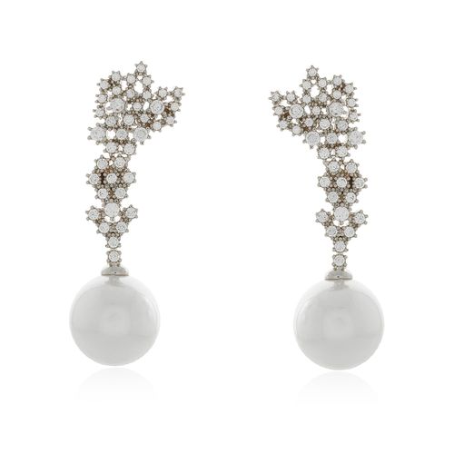 Brinco Folha Cravejada Pérola