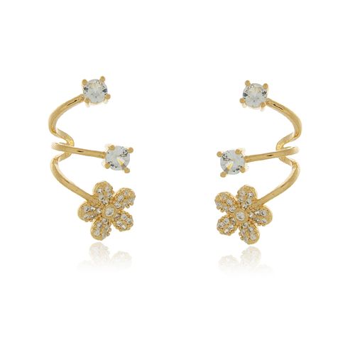 Ear Cuff Flor Cravejada Pontos de Luz