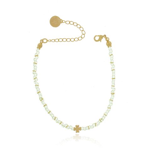 Pulseira Cristais Fininhos Rodelas Trevo Pendurado