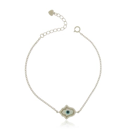 Pulseira Mão de Fátima Olho Grego Volta Cravejada