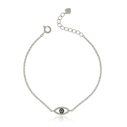 Pulseira Corrente Elos Fininhos Olho Grego Volta Cravejada