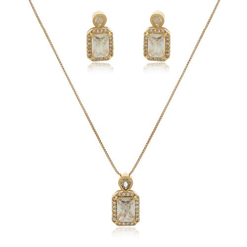 Conjunto Pedra Gota Retangular Volta Cravejada