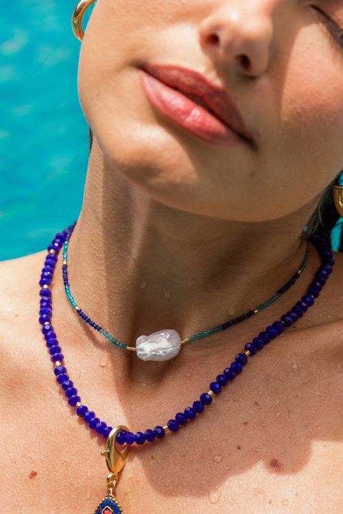 Choker Cristais Pérola Biwa