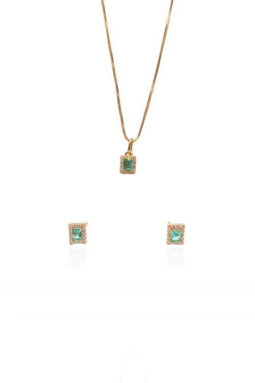 Conjunto Pedra Retangular Volta Cravejada