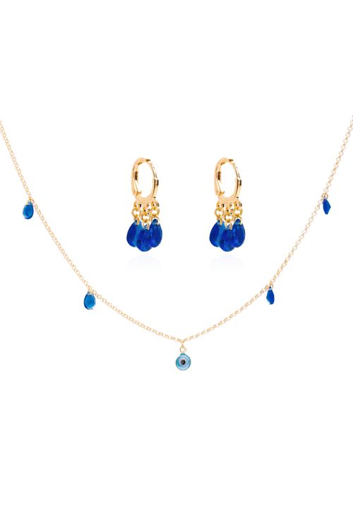 Conjunto Olho Grego Pedras Gotas