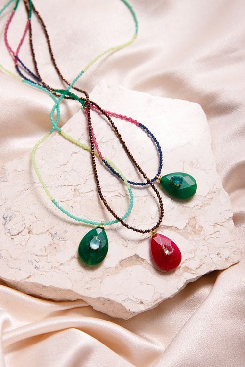 Colar Longo Cristais Pedras Gota