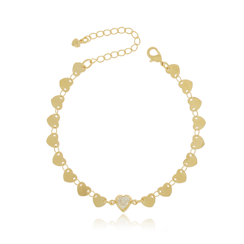 Pulseira Corações Lisos Pedra Coração Meio