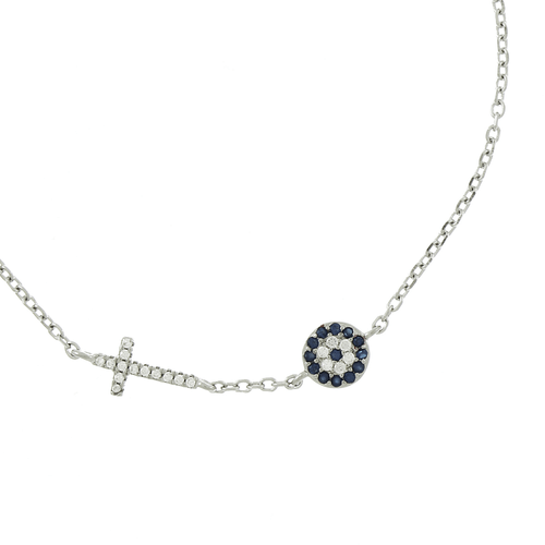 Pulseira Círculos Olhos Gregos Cruz Cravejados