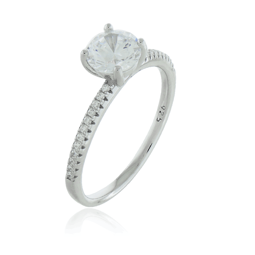 Anel Solitário Metade Cravejado Pedra Círculo Alta