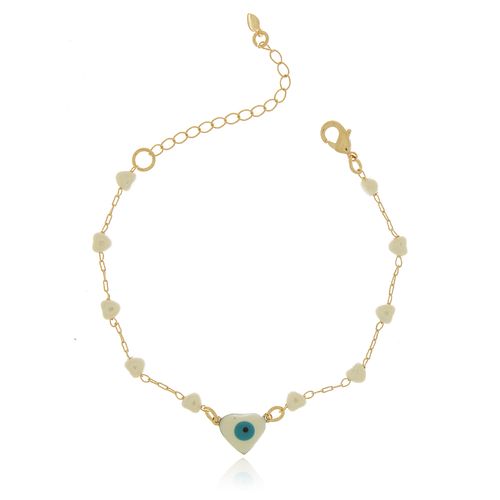 Pulseira Corações Pérolas Olho Grego