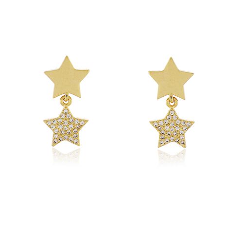 Brinco Estrela Lisa Cravejada