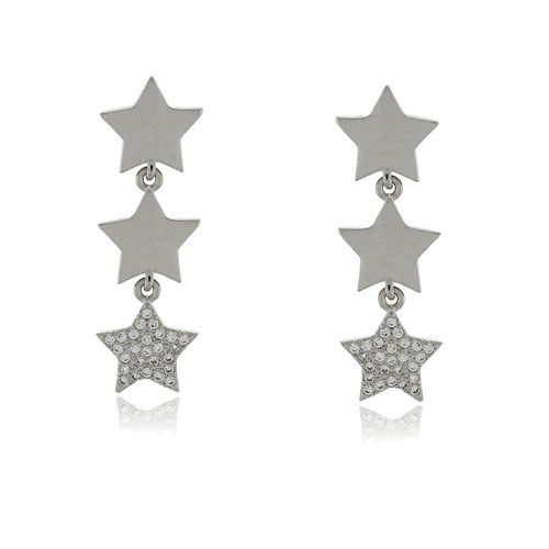 Brinco Estrelas Lisas Cravejada