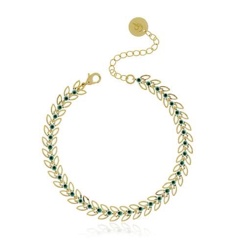 Pulseira Folhas Bolinhas Olho Grego