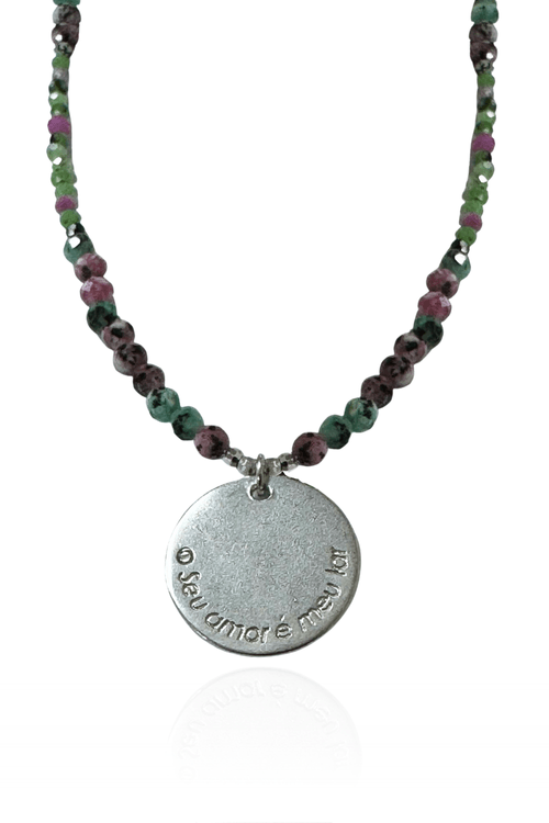 Colar Cristais Jade Melancia Placa Frase