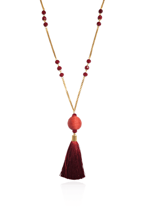 Colar Cristais Bola Trabalhada Tassel Franjas