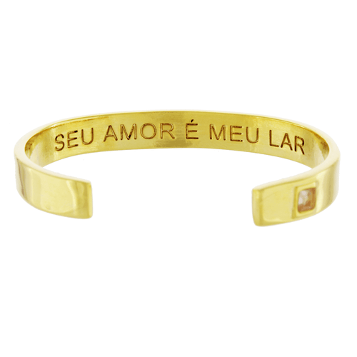 Bracelete Liso Frase Interna Pedra Quadrada Lateral